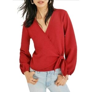 Texture And Thread By Madwell Red Wrap Top with Tie Detail